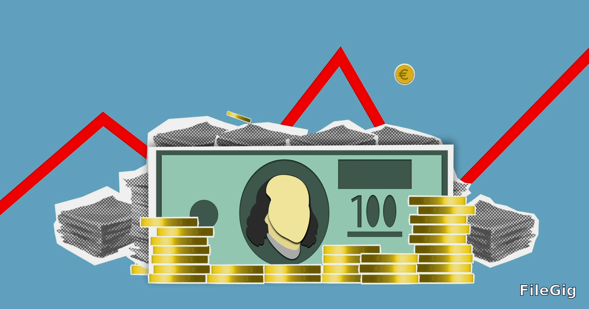 An upward-trending revenue chart with stacked coins illustrating recurring referral income compounding over time